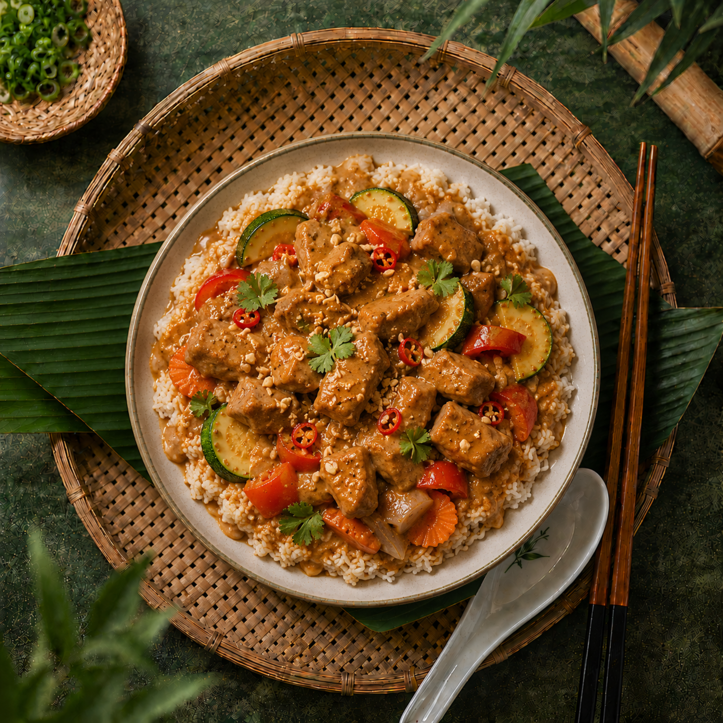Saté : Poulet • Bœuf • Scampis